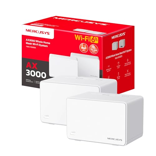 Mercusys Halo H3000X(2-Pack) - Router Sistema WiFi 6 Mesh, AX3000, Doble Banda, Cobertura hasta 420 m², 3X Puerto Gigabit por Unidad, Administración de la Red, Fácil Configuración con App, WPA3