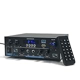 2 Canales Amplificador, 1000W Audio Estéreo, Bluetooth 5.3 Mini Hi-Fi Amp, para Dos 70W x2 Altavoces de Unas 10 Pulgadas, Bass/Treble/AUX/FM/Mic/USB, para TV, para el hogar o tu Coche