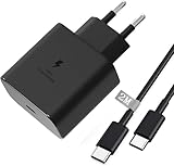 45W USB C Cargador Carga Rapida Enchufe Compatible con Samsung Galaxy S24/S23/S23+/S23 Ultra/S22/S21/S20/Note20/A73/A53/S10 con 2M Cable, GUVGMY Tipo C Cargado Adaptador Cabezal Negro