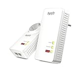 AVM Fritz!Powerline 1260 WLAN Set International - Adaptador/Extensor de Red por línea eléctrica, PLC, IEEE P1901, 1200 Mbps, Base WiFi AC integrada, Mesh, 1 Puerto Gigabit, Interfaz en Español