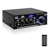 HiFi Audio Amplificador, AK45 Bluetooth5.0 Amplificador de Potencia de Audio 2.0CH 40Wx2 Salida Max 400W Receptor estéreo amplificador Audio para cine en casa, coche altavoz W/Mic USB Radio FM