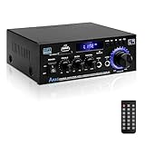 HiFi Audio Amplificador, AK45 Bluetooth5.0 Amplificador de Potencia de Audio 2.0CH 40Wx2 Salida Max 400W Receptor estéreo amplificador Audio para cine en casa, coche altavoz W/Mic USB Radio FM