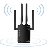 AILKIN Nuevo y Potente Amplificador WiFi de 1200Mbps de 2024,Doble frecuencia de 5Ghz y 2,4Ghz,Puerto Gigabit WPS,con Cuatro potentes Antenas de Pared perforante compatibles con Todas Las jaulas