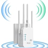 Repetidor WiFi Doméstico,Amplificador WiFi con Una Cobertura de 200 Metros Cuadrados,2 Puertos LAN,4 Antenas，Extensor WiFi Doméstico y de Oficina,Extensor WiFi Compatible con Enrutadores Módem (300M)