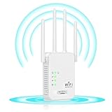 Amplificador WiFi 1200Mbps Extensor WiFi de Doble Frecuencia 5ghz y 2,4ghz Repetidor WiFi con 4 Antenas Intensificador WiFi WPS Botón Fácil Configuración Compatible con Todos los Router (Blanco)