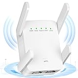 Amplificador WiFi con 1200 Mbps, repetidor WLAN de doble banda de 2,4 GHz y 5,8 GHz, amplificador de Internet con 4 antenas externas de 2 dBi, amplificador de Internet de hasta 3000 m² (blanco)